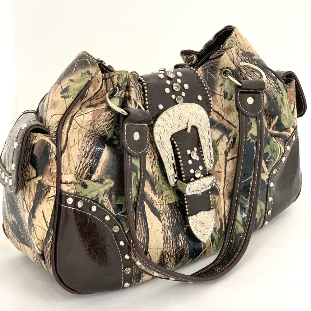 Camouflage rhinestone purse